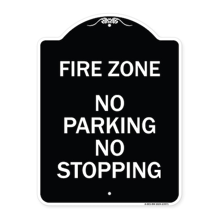 Signmission Fire Zone No Parking No Stopping Heavy-Gauge Aluminum Architectural Sign, 24" x 18", BW-1824-23971 A-DES-BW-1824-23971